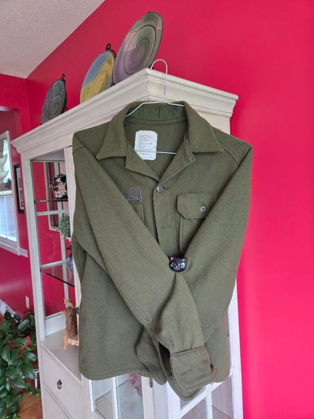 US Military Army Green Vintage Cold Weather Wool Field Shirt Medium USED
